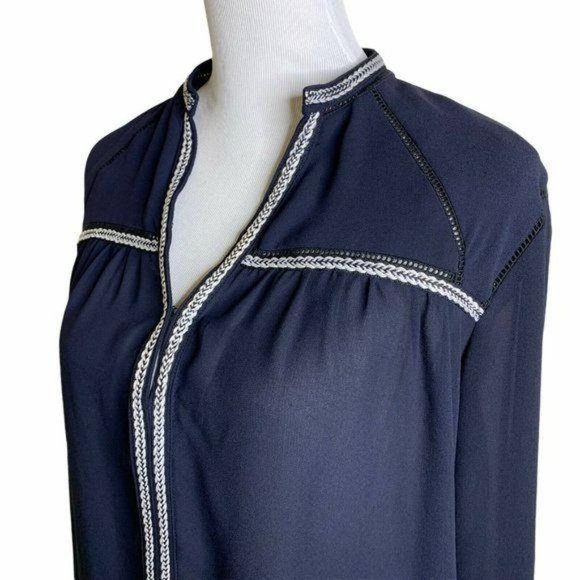 GREYLIN Split Neck Long Sleeve Crochet Trim Blouse - Picture 6 of 11